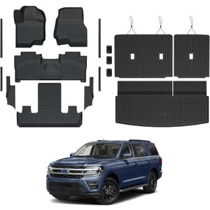 Floor Mats for Ford Expedition 2018-2024, All Weather Floor Mats Trunk Cargo Liner with Backrest Protectors and Door Sill Guards Accessories, Full Coverage Set (Fit 7 Sests)