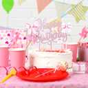 Pink Bowknot Cake Toppers and Picks, 19 PCS Bow Cupcake Toppers Pink Bow Birthday Decorations, Bows Decorations for Baby Shower Birthday Wedding Bachelorette Party Supplies