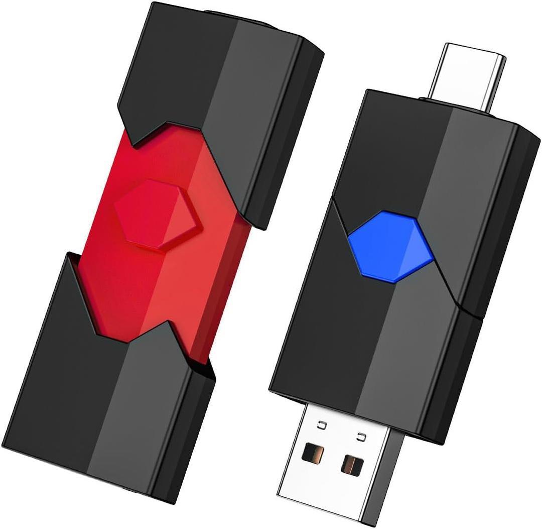JUANWE 128GB USB Flash Drive 2Pack Type C + USB A Thumb Drive Retractable Dual Flash Drive 128GB Type C Memory Stick 2 in 1 Jump Drive for iPhone, iPad, Android Phones, Tablet, Laptop, Computers