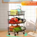 Gsiekare 3-Tier Rolling Pantry Organizer and Storage Cart with Wheels Stackable Wire Snack Cart for Kitchen, Pantry Shelves and Storage Rack for Fruit, Vegetables, Onion, Potato (1 Pack)