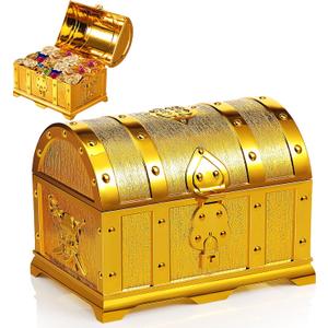 Pirate Treasure Chest 5.5 x 4.3 x 3.9 Inch Vintage Leprechaun Treasures Collection Box Gold Prize Box Plastic Treasure Chest Games Activities Amusements for Classroom Party Favors Props