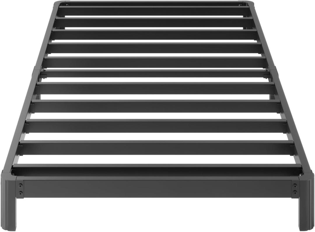 6 Inch Low Twin Bed Frames No Box Spring Needed, Heavy Duty Metal Twin Size Platform Bed Frame with Rounded Corner Legs, Easy Assembly, Noise Free, Black