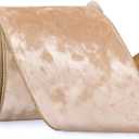 Ribbli Champagne Velvet Wired Ribbon 4 Inch Metallic Champagne Gold Crushed Velvet Christmas Ribbon for Gift Wrapping Christmas Tree Decoration Crafts Wreaths Supplies-Continuous 10 Yards