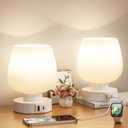 Touch Table Lamp for Nightstand Set of 2 - Bedside Lamp with USB C+A Charging Ports for Bedroom Living Room Night Stands, Desk Lamp with White Glass Shade for Small Spaces, 3 Way Dimmable