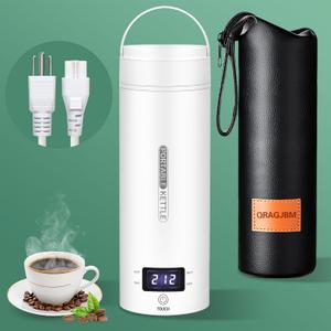 Travel Electric Kettle Portable Small Mini Tea Coffee Kettle Water Boiler, Water Heater with 4 Temperature Control,304 Stainless Steel with Auto Shut-Off & Boil Dry Protection, BPA-Free (White) (missing bag)