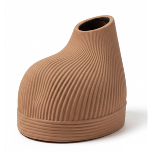 Ceramic Small Flower Vase Floral Container Modern Aesthetic Table Centerpiece Tabletop Ornament for Entrance Desk Housewarming Gift, Brown (Terracotta)