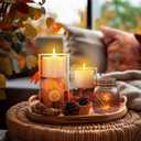 Domensi 2 Pcs Fall Glass Candle Holders with Flameless Candles Festive Votive LED Pillar Wax Battery Operated Flickering Light Candlesticks with Pumpkin Pine Cone for Fall Autumn Thanksgiving Decor