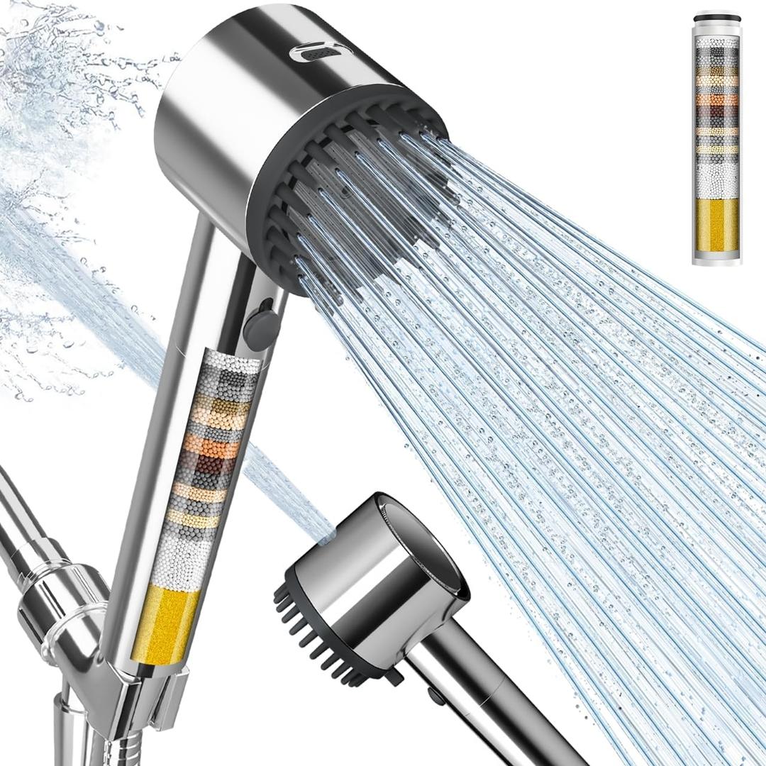 Cobbe Ion Drops Filtered Shower Head with Handheld, High Pressure 4+1 Spray Mode Showerhead with Filters, Built-in Power Wash for Hard Water - Remove Chlorine - Reduces Dry Itchy Skin, Chrome