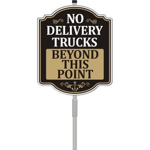 No Delivery Trucks Beyond This Point Sign in Driveway Private Property Road Drive Traffic 10" x 12" With 35" Long Metal Stakes Outdoor Use Yard Aluminum
