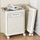BOHOIDEE X-Large Foldable Laundry Hamper with Wheels and Handle, Collapsible Rolling Laundry Basket, Versatile Portable Storage Basket for Laundry/Bathroom