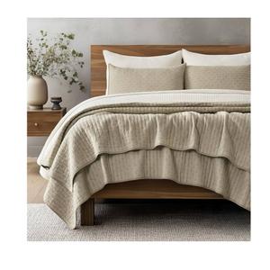 EVERGRACE Cross Stitch Pre-Washed Cotton Quilt Bedding Set Queen Size, Oversized 3 Pieces Lightweight Bedspread Coverlet for All Season, with 2 Matching Shams, Driftwood, 92"x92