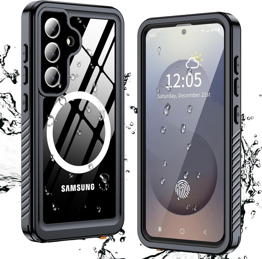 ANTSHARE Magnetic for Samsung Galaxy S25 Case Waterproof,[IP68 Underwater][Built-in HD Screen & Lens Protector ][Compatible with MagSafe] Full Body Protection Phone Case,Black/Clear