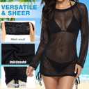 Cuffbow Women's Bathing Suit Beach Cover up Cool Silk Fabric Tops Poncho Summer Shrug Dress Drawstring Without Sexy Bikini (Black, L)
