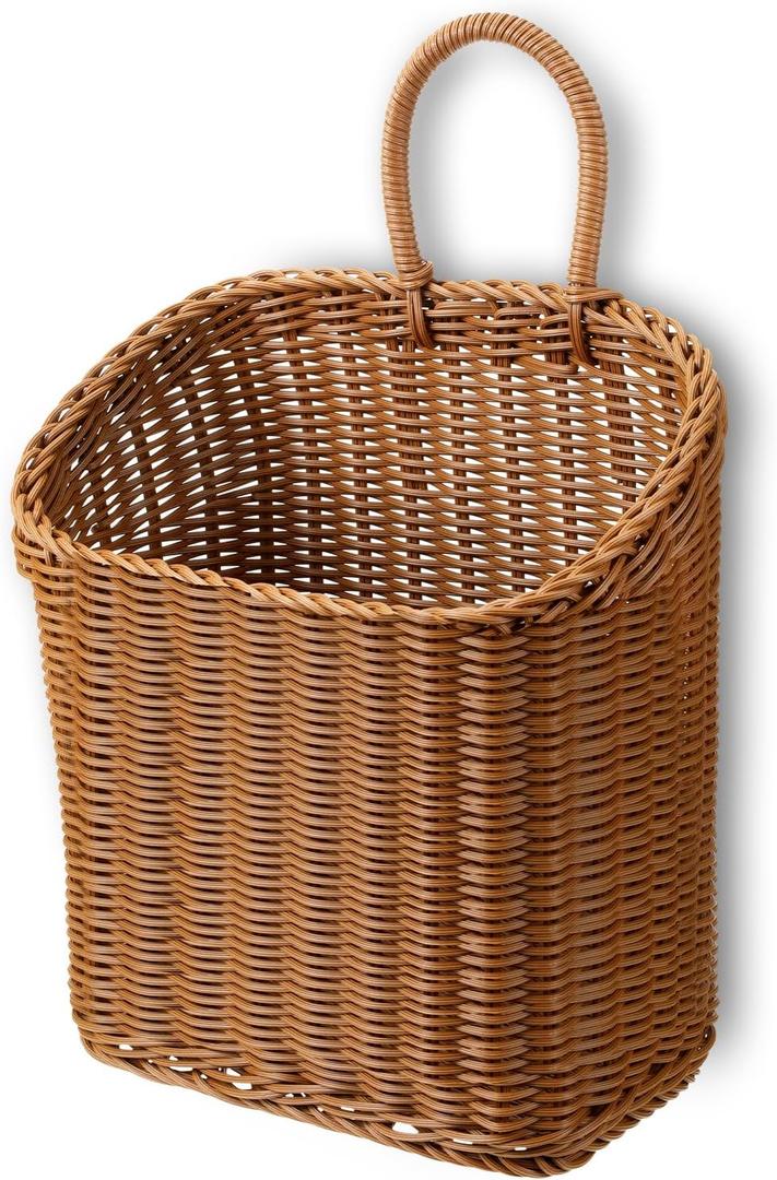 WLLHYF Woven Hanging Wicker Basket for Front Door Water Hyacinth Handwoven Wall Basket Mounted Storage Organizer for Flowers, Small Plants, Mail, Farmhouse Home Garden Decor