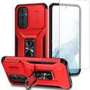 Case for Galaxy A54 Case, Samsung A54 5G SM-A546U Case with Tempered Glass Screen Protector and Slide Camera Cover, Magnetic Ring Car Mount Holder Shockproof Cover for Samsung Galaxy A54 Red