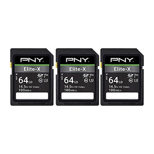 PNY 64GB Elite-X Class 10 U3 V30 SDXC Flash Memory Card - 100MB/s, Class 10, U3, V30, 4K UHD, Full HD, UHS-I, Full Size (Pack of 2)