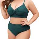 ZAFUL Womens Plus Size Bikini Twist High Waisted Bikini Sets Push Up Bikini Swimsuits Tummy Control 2 Piece Bathing Suit (X-Large Plus, Peacock Green)