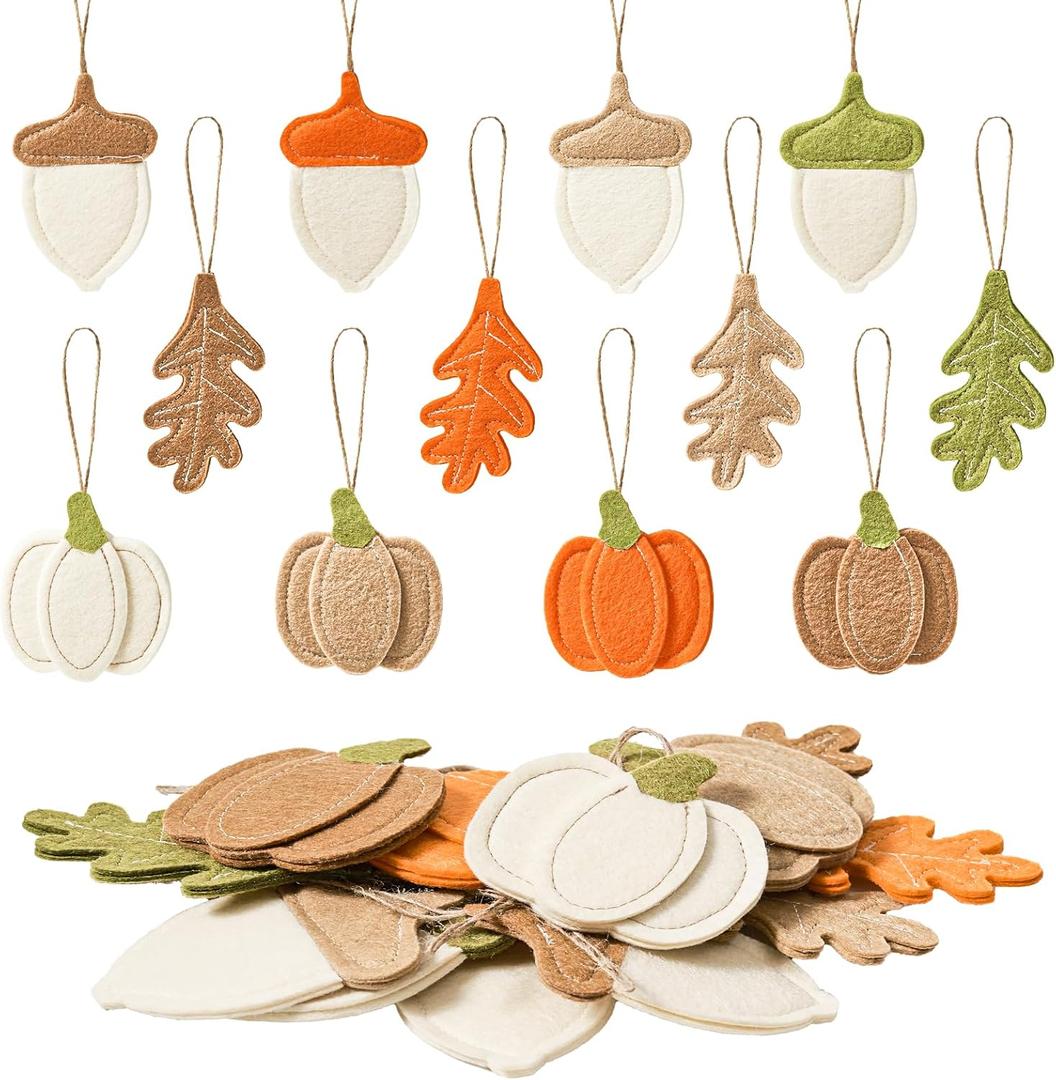 DN DECONATION 12PCS Fall Tree Decorations Felt Ornaments, Felt Pinecones Leaves Mini Pumpkins Ornament Set for Small Tree Thanksgiving Harvest Autumn Fall Hanging Decor
