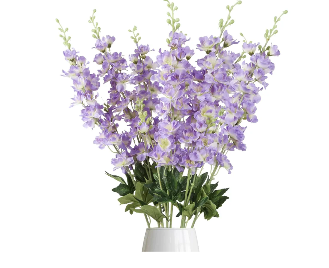 8PCS Purple Delphinium Artificial Flowers 33.5'' Faux Delphinium Bulk Long Stem Silk Larkspur Flowers for Tall Vase Home Wedding Garden Table Decor(Purple)
