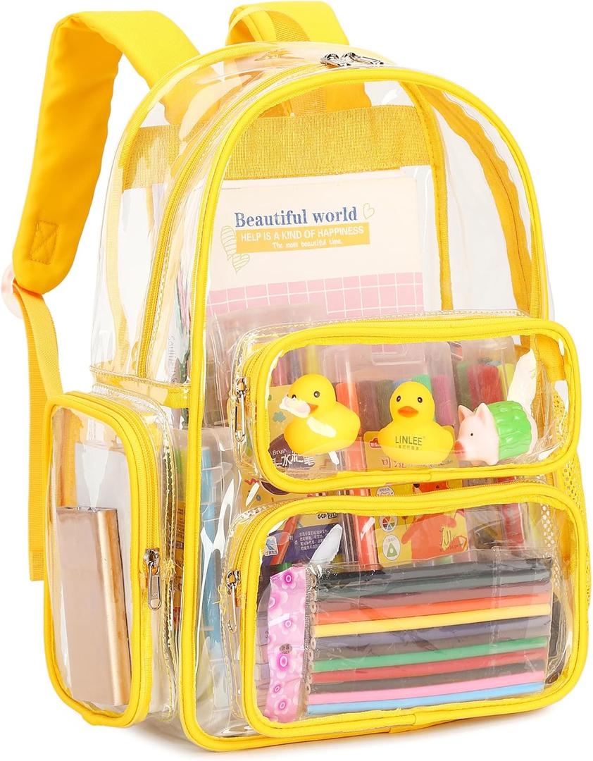 CAMTOP Clear Backpack Heavy Duty Transparent Bag See Through BookBag for Student School Work Festival Sport Travel (Yellow)