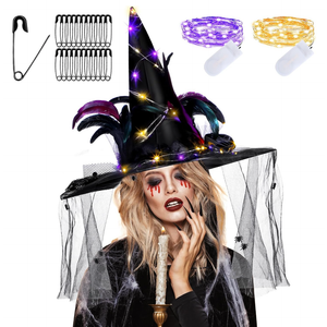 Hercicy Halloween DIY Witch Costume for Women Includes Witch Hat with 2 Pcs Battery Operated 3.3ft 10 LED String Lights 50 Pcs Black Safety Pins for Halloween Party Supplies
