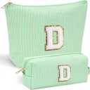 YOOLIFE Birthday Gifts for Women Her - Personalized Cute Initial Cosmetic Makeup Pouch Make Up Travel Bag for Mothers Day Gifts Teacher Sister Friend Girlfriend Mothers Day Gifts for Mom D (Green)