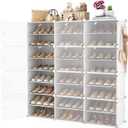 Portable Shoe Rack Organizer with Door, 48 Pairs Shoe Storage Cabinet Easy Assembly, Plastic Adjustable Shoes Organizer Stackable Detachable Free Standing Shoes Rack White