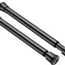 2 Pack Spring Tension Curtain Rod 8 to 12.5 Inch, DIY Mini Curtain Rods No Drill for Slim Window Cupboard Closet Sidelights, Black