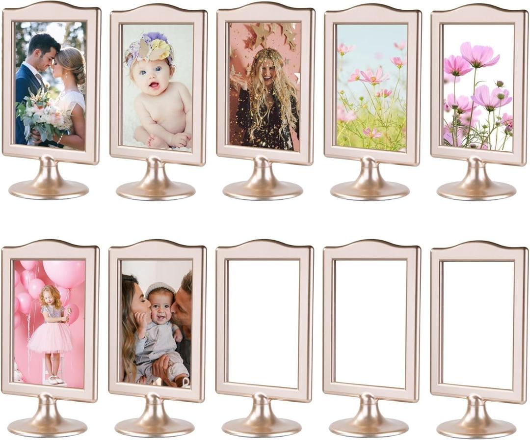 10 Pack Double Sided Standing Picture Frame 4x6 Plastic Photo Frame Bulk White Picture Display Holder Stand for Table Number, Menu, Wedding, Christmas,Thanksgiving,Fall Decor (Champagne Gold)
