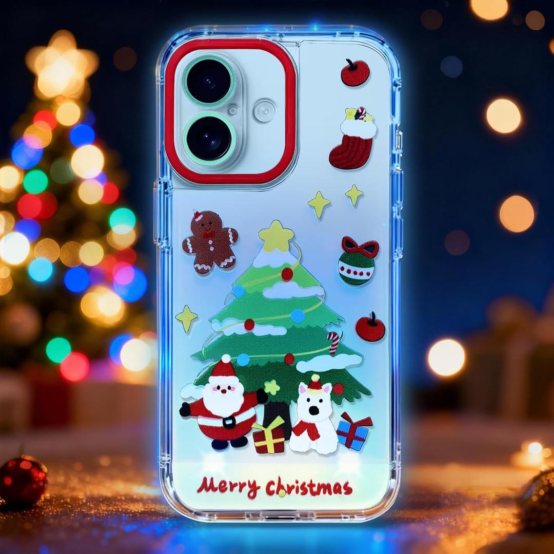 Incoming Call LED Flash Case for iPhone 16 Plus 6.7 inch ,Built-in Led Flash iPhone Case,Cute Merry Christmas Phone Case Shockproof Protective Cover, Gifts for Women Girl Boy Men,Colorful Flashing