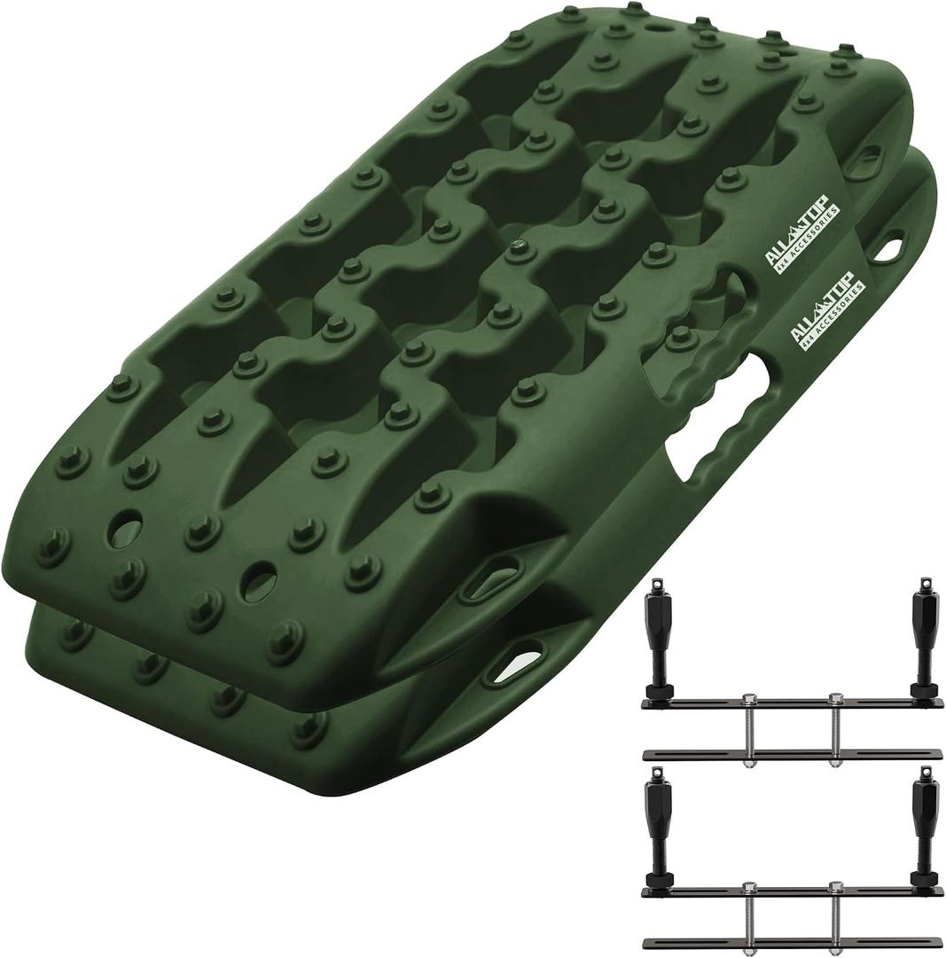 ALL-TOP Short Recovery Traction Boards, Off Road Bendable Tire Friction Tracks for Sand Mud Snow, 2PCS & Mounting Kit (3rd Gen, Army Green)