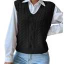 SOLY HUX Women's V Neck Sweater Vest Sleeveless Cable Knit Pullover Tank Tops Fall Clothes Pure Black Small (Black, S)
