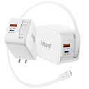 3 in 1 Retractable Wall Charger with Cable, 40W Fast Retractable Phone Charger Wall Plug with Dual USB Port,Portable USB Chargers Block for iPhone 14/13/12/11, iPad White