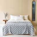 6-Layer Gauze Muslin Blanket 100% Cotton Blue Checkerboard Queen Size 90"x90" Cooling Throw Blanket Lightweight Soft and Breathable Cozy Blanket Bed Coverlet Both Sides (Blue Checkerboard, Queen)