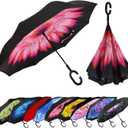MRTLLOA 40/49/56 Inch Oversize Windproof Inverted Reverse Upside Down Umbrella, Golf Size Rain Umbrella, Double Layer, C-Shaped Handle for Men, Women and Kids