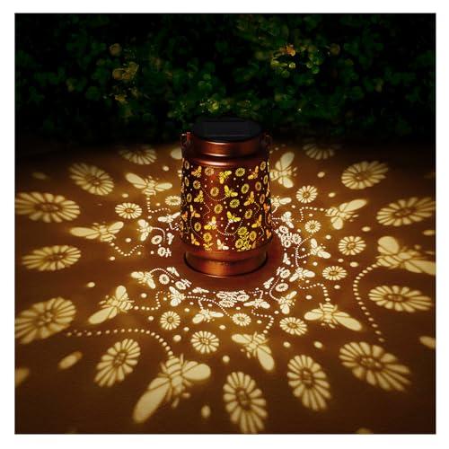 Solar Lanterns Outdoor Waterproof Bee Garden Decor Gifts for Women Mom Grandma Hanging Solar Lights Metal Solar Decoration Outside for Yard, Patio, Backyard, Porch