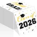 Class of 2026 Graduation Napkins, 3-Ply Disposable Congrats Grad Paper Napkins for Dinner and Cocktail Party Decorations, School and College, 6.5-Inch Square (100, Black)