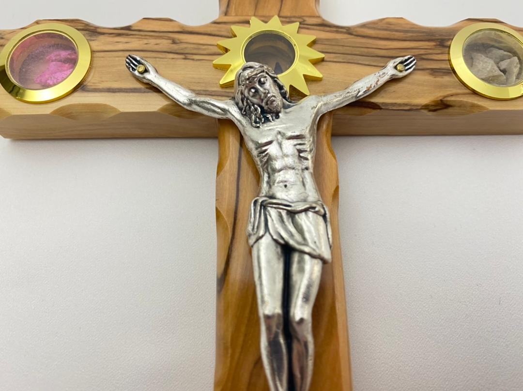 Jerusalem Olive Wood 7" Cross 14 Stations Crucifix from Bethehem with Holy Land Essences Jerusalem Olive Wood 7" Cross 14 Stations Crucifix from Bethehem with Holy Land Essences