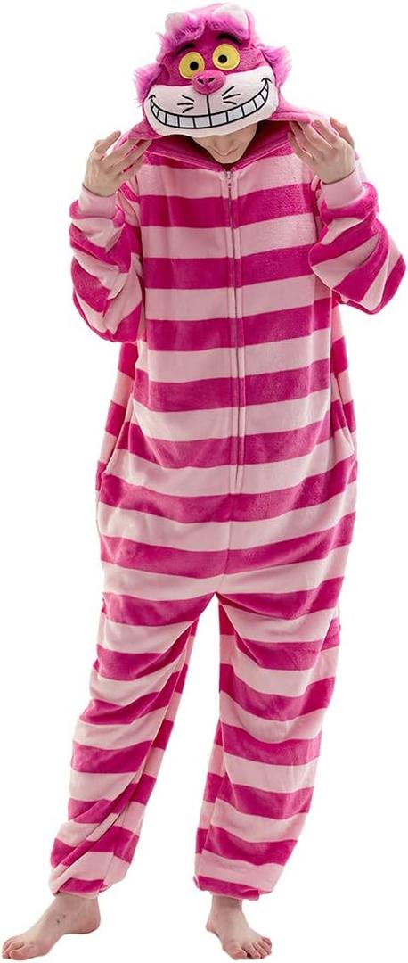 COSUSKET Snug Fit Unisex Adult Onesie Pajamas, Flannel Cosplay Animal One Piece Halloween Costume Sleepwear Homewear (Large, Cheshire Cat)