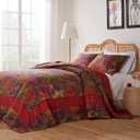 Greenland Home Jewel Cotton Kantha-Quilted Bedspread Set - Jumbo Sized Reversible Quilt Set, 3-Piece Queen, Red