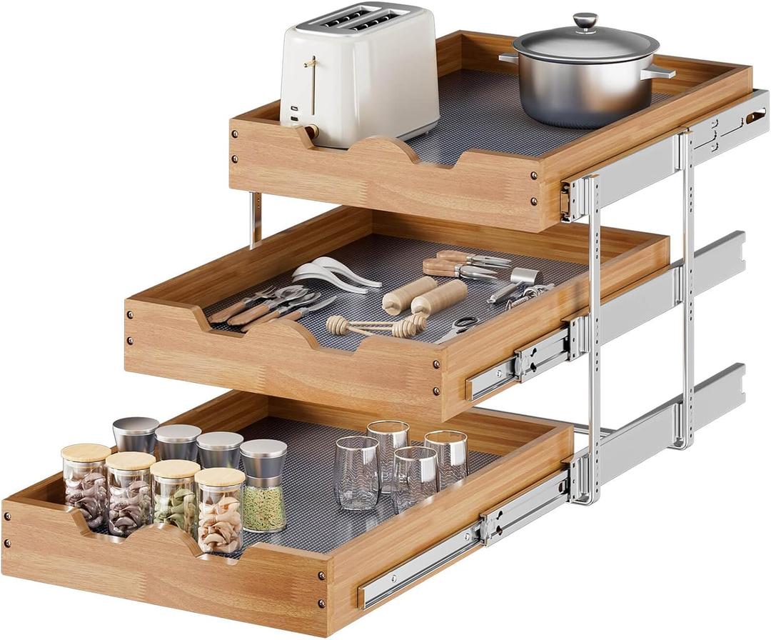 OCG Pull Out Cabinet Drawer 20"" W x 21"" D, 3 Tier Pull Out Cabinet Organizer, Heavy-Duty Slide Out Drawer for Cabinets, Base Cabinet Organization for Kitchen, Pantry, Bathroom, SWB0832120
