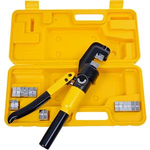 10 Ton Hydraulic Hand Crimper Tool Set for Stainless Steel Cable Railing Fittings, Crimps 1/8" to 3/16", Cable Crimping Tool with 9 Pairs of Dies (Yellow)