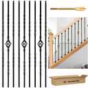 Pack of 9 Iron Stair Balusters, 36" Balusters for Staircase Interior, Stair Spindles Hollow Single Basket with Knuckles Double Twist 1/2" Square Metal Stair Wrought Iron Balusters (Pre-Cutting)