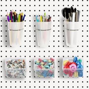 6 Sets Pegboard Bins and Cups with Pegboard Hooks, Pegboard Accessories Baskets, Hooks for Pegboard Cup Holder for Organizing Craft Tools Storage Garage Office Workbench Transparent