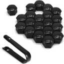 20PCS Lug Nut Covers, 17mm Hexagonal Wheel Bolt Covers Caps, Tire Nut Rust and Dust Protection Cover with Remover Clip, Auto Exterior Accessories Personalized Wheel Decor for Most Car(Black)