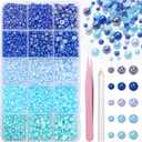 15000 Pcs Blue Flatback Pearls for Crafting, Assorted Size 3/4/ 6mm Half Pearls Bedazzling ABS Pearl Beads Gems for Nails Art DIY Crafts Face Makeup with Pickup Pencil Tweezer