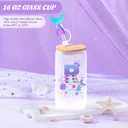 Clexela Birthday Gifts for 4 5 6 7 8 9 10 11 12 Year Old Girls Monogrammed Initial Glass Cups,16oz Glass Cups with lid and straw, Personlized Valentine Mermaid Gifts for Kids Girls Purple R