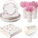 168Pcs Wildflower Party Supplies for 24 Guests Spring Floral Baby Shower Birthday Decorations Disposable Paper Plates and Napkins Knives Spoons Forks Cups for Baby Bridal Shower Birthday Party