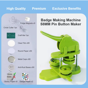 Badge Pin Button Maker Machine 58mm Magnetic Badge Set with 50Pcs Button Parts+Circle Cutter, Badge Press Maker Machine, Color: Green 58MM Set