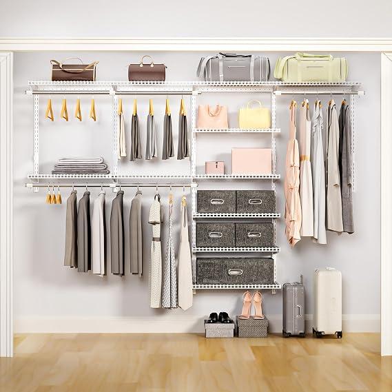 Sturdy Closet Organizer System: 8.7 Ft. Custom Metal Wire Shelving
Wall Mounted Closet Kit for Bedrooms Laundry Mudroom - Adjustable Storage Shelves for Clothes Handbags - Easy to Assemble